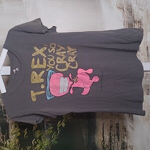 Girls youth XL cotton sparkly gold glitter T Rex short sleeve Tshirt